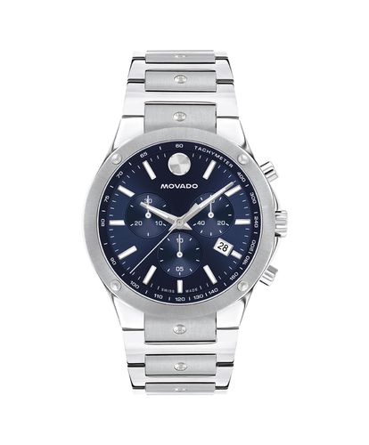 Movado SE blaues Zifferblatt Chrono Quarz Stahl Uhr 0607931 brandneu in Box - Bild 7 von 7