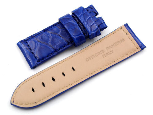 Cinturino Officine Panerai Italy Misura 24mm Vero Coccodrillo Blu Lapis Lucido