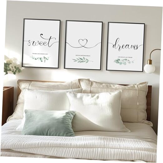 Framed Canvas Wall Art For Bedroom, Set of 3 Pieces Sweet Dreams Signs Wall