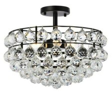 Crystal Chandelier Flush Mount Light Fixture Dining Room Bedroom or Hallway 16"
