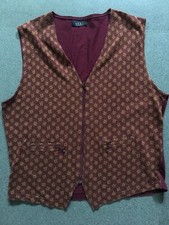 Vintage  Next  mens Burgundy Gold Decorate Waistcoat,Zip Up,Size;-L.