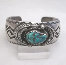 NAVAJO BRACELET STERLING SILVER & TURQUOISE by JERRY FRANCISCO for SMALL WRIST