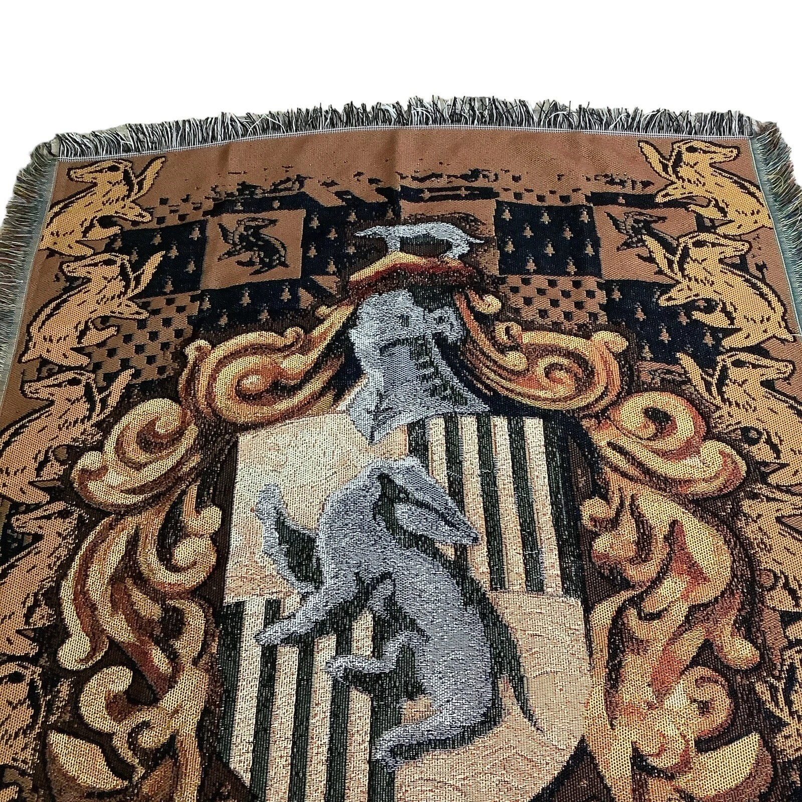Harry Potter Hufflepuff Dark Academic Woven Tapestry Throw Blanket with Fringe