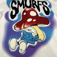 Smurfs Pullover Hoodie Size M Two Sided Mushroom Print Graphic Drawstring Pocket