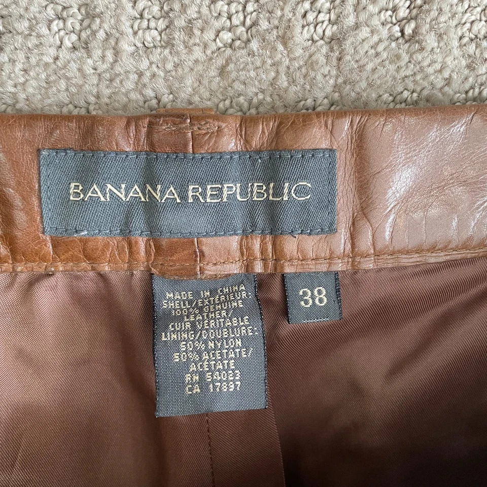 Винтажные кожаные брюки Banana Republic 38x34 коричневый прямой крой на молнии до лодыжки - Изображение 3 из 4
