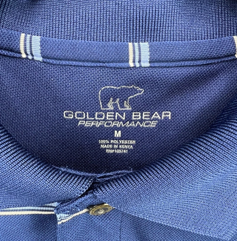 Camisa Polo Golden Bear Para Hombres Abotonada Cuello SS Mediana Azul Blanco Rayas Foto 3 de 4