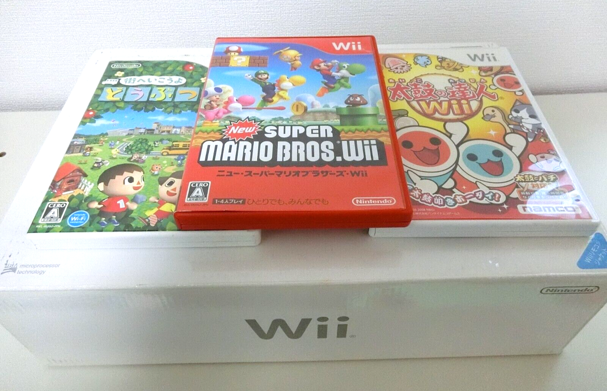 Nintendo Wii SET Mario,Animal Crossing,Taikonotatsujin, With Box