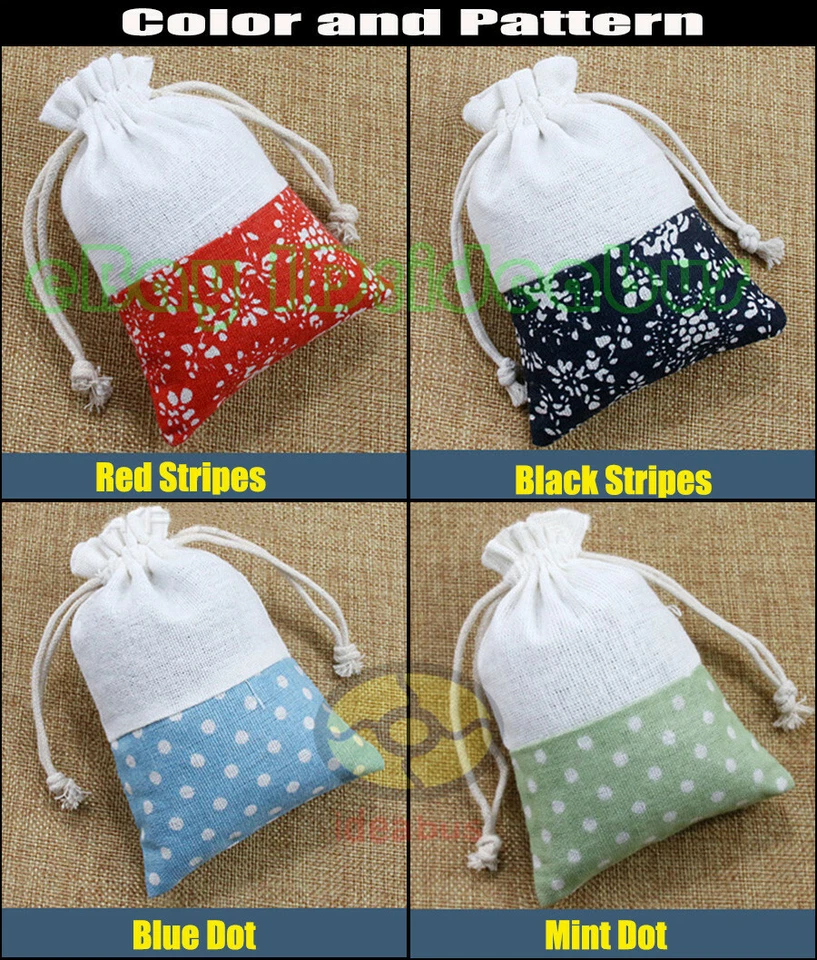 12/25/50/100 шт. хлопковые льняные смеси в горошек полоски сумки на шнурке сумки сумки 5,5 дюйма x 4 дюйма - Изображение 4 из 4