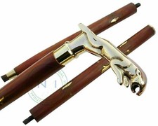 Victorian Wooden Walking Stick Brass Jaguar Head Handle Cane Wood Vintage Gifts
