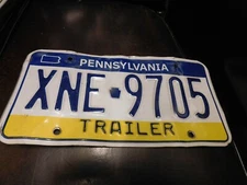 Tri-Color Pennsylvania License Plate PA Tag Trailer XNE 9705