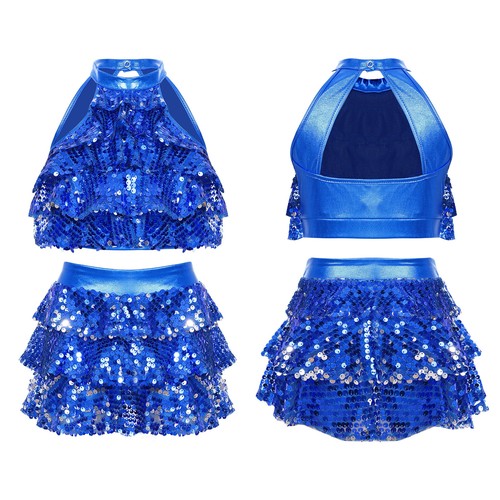 UK Girls Sparkle Dance Dress Outfits Ballet Jazz Latin Salsa Rumba Dancewear - Picture 41 of 57