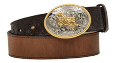 New Youth boy's WESTERN BELT w/ Floral tooling  Bull Rider Buckle 5 SIZES 