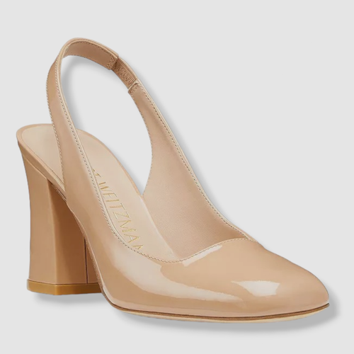 $450 Stuart Weitzman Women's Beige Patent Slingback Pump Heel Shoes Size 7.5 - Picture 2 of 5
