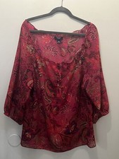 Hot Pink Paisley ChapsBohemian Casual Career 3/4 Bell Sleeve Tunic Blouse Size L