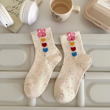 Cute bunny socks for women, pure cotton, mid-calf style, autumn and winter, polk