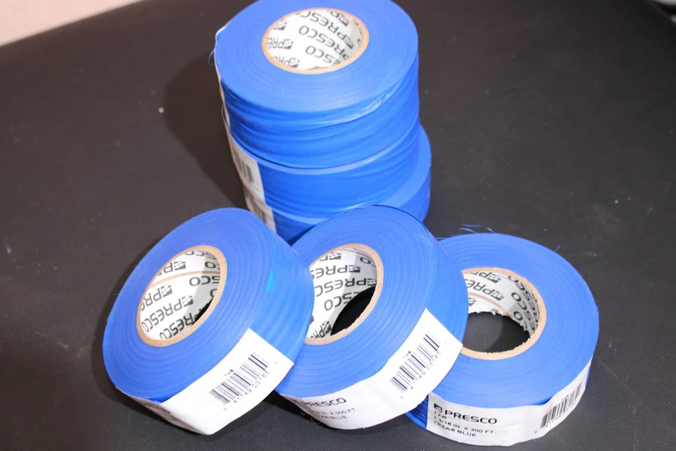 Presco 3/16 x 300 ft. Texas Blue Vinyl Flagging Tape - 6-Pack OSHA 1910.144 - Image 3 of 4