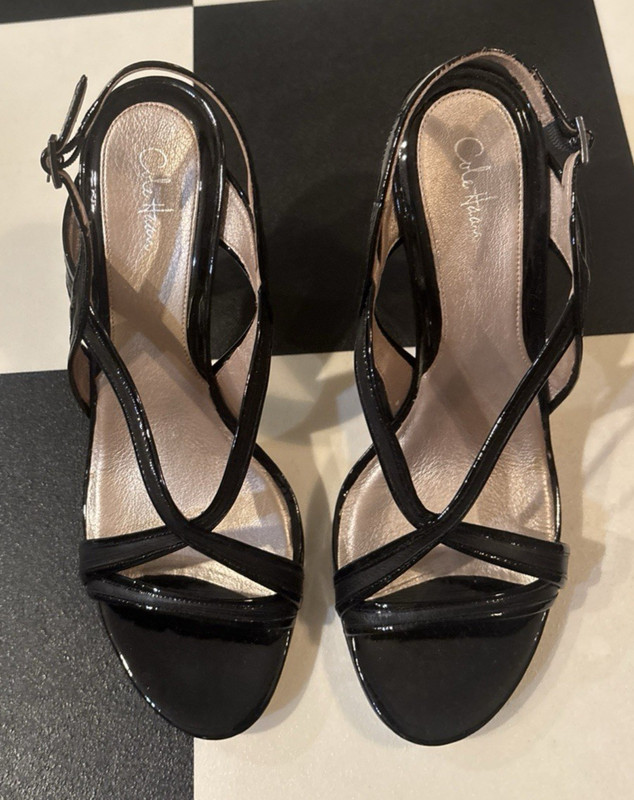 Cole Haan Women Sandal Size 10B Strappy High Heel Ankle Strap Black Leather NWOT