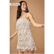 Francesca’s Audrey Parks Cream Fringe Western Party Mini Dress Size Small