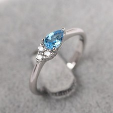 925 Silver Genuine Swiss Blue Topaz Cluster Promise Ring November Birthstone