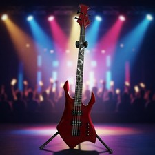 Red 4 String Electric Bass Guitar Solid Body Maple Neck Basswood Body Black Part