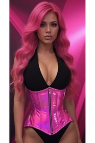 Top Drawer Fuchsia Holo Double Steel Boned Underbust Waist Cincher Corset