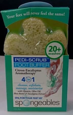 Spongeables Pedi-Scrub 4 in 1 Foot Buffer~20+Washes~Aromatherapy Eucalyptus
