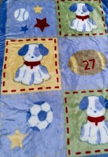 Blue Puppy Baby Sports Blanket Soft Plush Bunny Bear Minky Mink Football