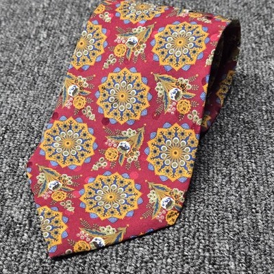 Villa Bugatti Vintage Mens Tie Red Floral Medallion 100% Silk Necktie USA