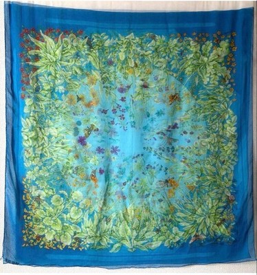 HERMES Scarf LA PRAIRIE Grassland Silk Muslin Chiffon 86cm x 190cm