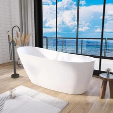 60 in. Double-Walled Free standing Tub Glossy White Finish Bathtubs For Bathroom