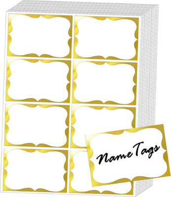Gold Foil Name Tags Stickers, 3.5'' X 2.25'' Adhesive Sticky Name Tags Gift Labels