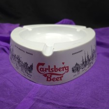 Vintage Carlsberg Beer Melamine Ashtray White 8 3/4" Diameter Man Cave Bar