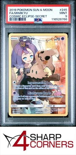 2019 POKEMON SUN & MOON COSMIC ECLIPSE SECRET #245 FULL ART/ MIMIKYU PSA 9