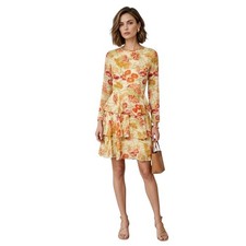 Asos Womens Spring Tiered Floral Shift Dress US Size 4 Sheer Sleeve Lined.