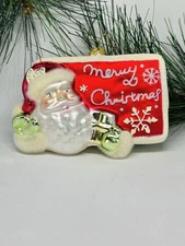 Glass Ornament SANTA MERRY CHRISTMAS POSTCARD no maker mark