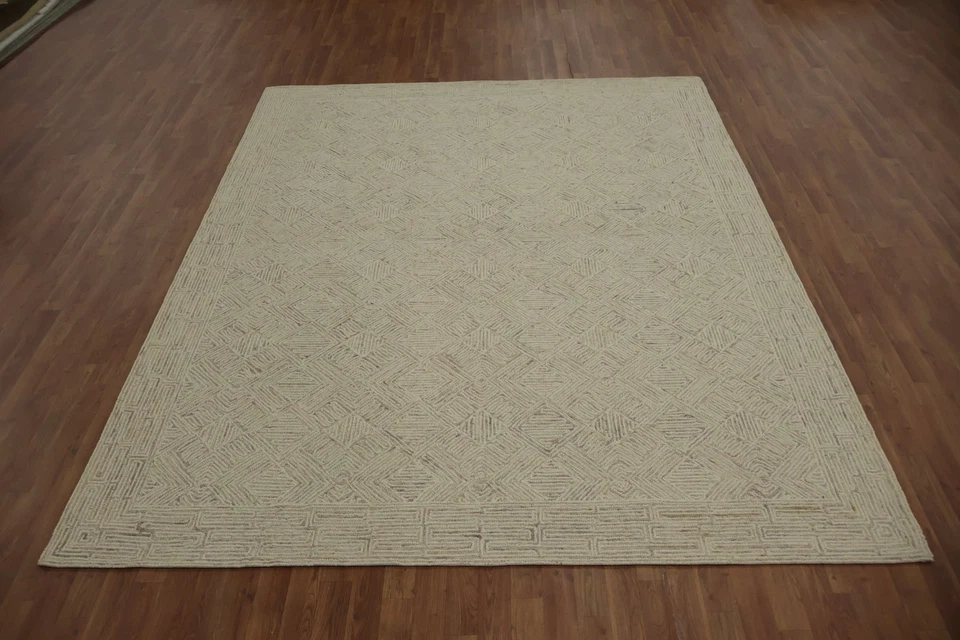 Modern Oriental Area Rug 8x10 Hand-Tufted Wool with Subtle Geometric Patterns - Image 2 of 4