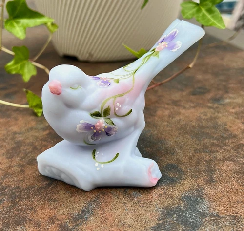 Fenton***BLUE BURMES HP BIRD ON LOG FIGURINE...NEW IN BOX**QVC....2009