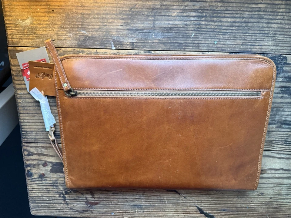 Estuche portafolio Frankie con cremallera de cuero tostado genuino Rawlings nuevo con etiquetas Foto 2 de 3