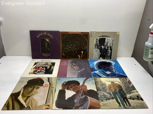 Lot of 9 Mixed Album Vinyl Records Bob Dylan and The Band -Untested