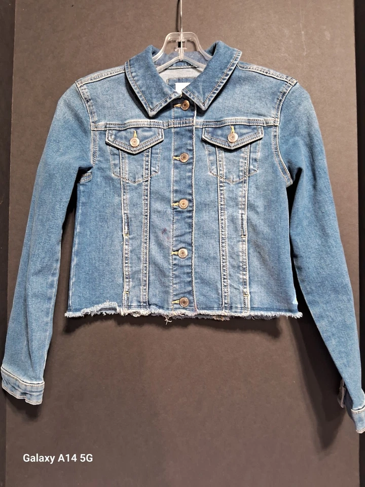  Button Up Blue Jean Denim Jacket Size Large 10/12 Girls Decorated.  SO - Image 2 of 4
