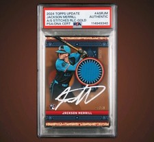 Jackson Merrill Signed 2024 Topps All Star Stitches Gold /50 Game Relic Auto PSA