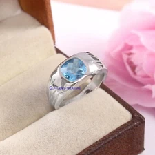 Natural Blue topaz Gemstone with 925 Sterling Silver Ring For Men's #4555