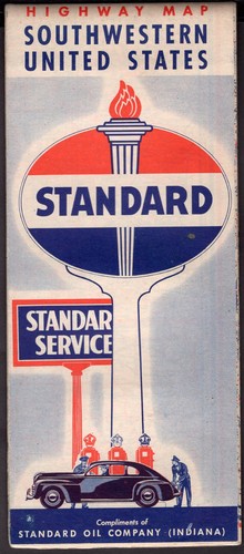 STANDARD OIL VINTAGE ROAD MAP Ca. 1952 SOUTHWESTERN UNITES STATES