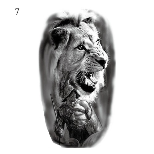 Women Men Temporary Tattoos Fake Sticker Waterproof Tiger Lion Wolf Leg Arm Art - Foto 16 di 78