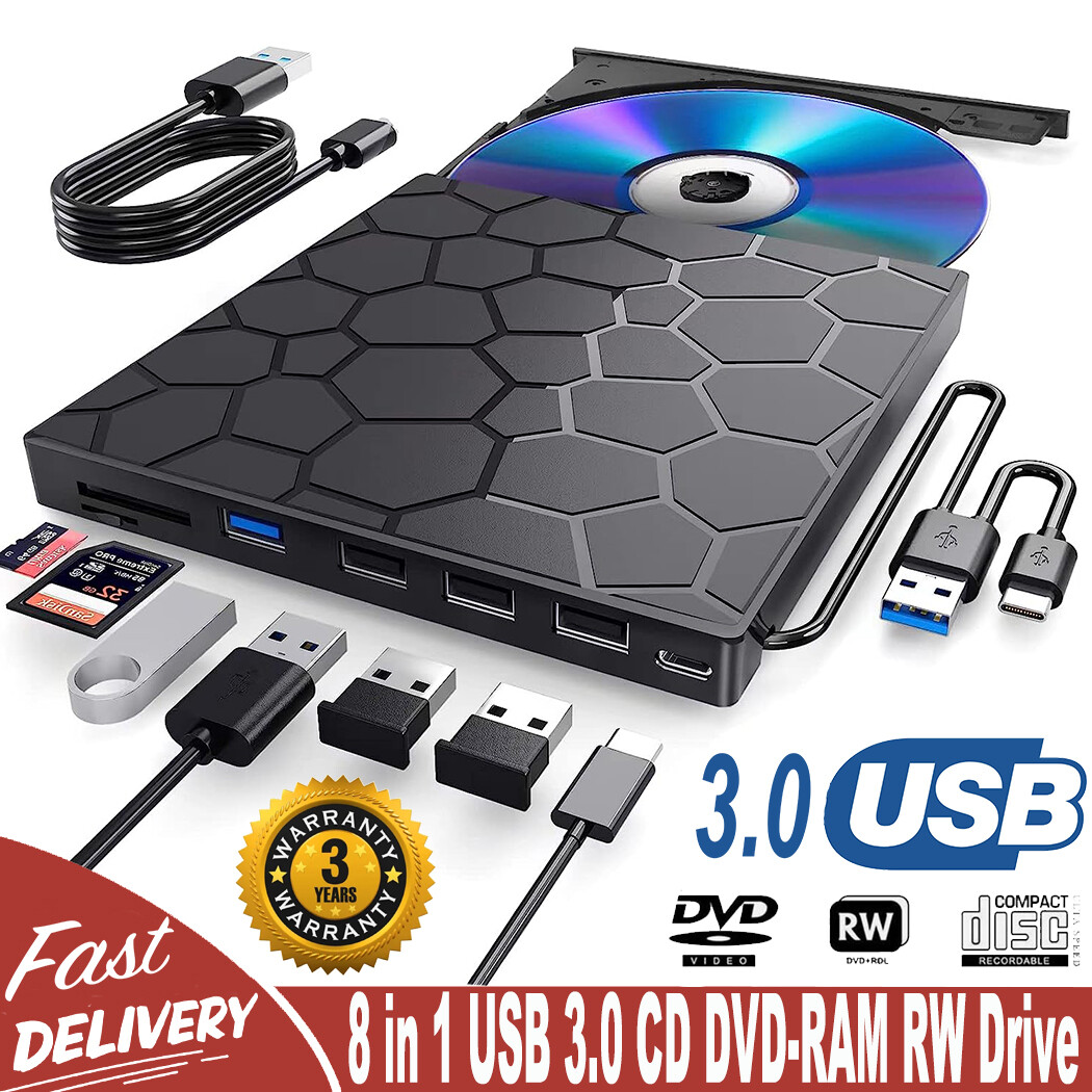 Slim External CD DVD Drive USB 3.0 Disc Player Burner Writer For Laptop PC Mac