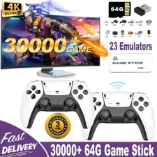 4K HDMI TV Game Stick Built-in 64GB 30000+ Video Games Console Wireless Gamepad