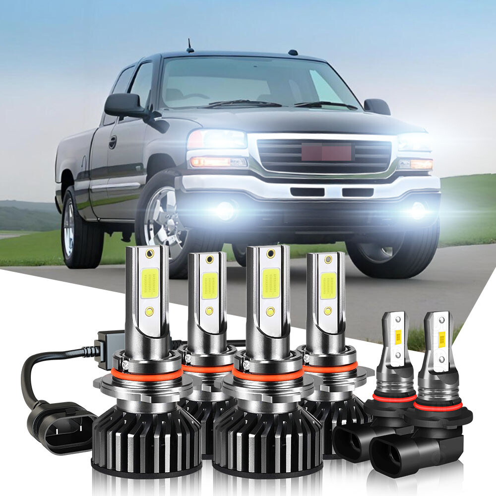 For GMC Sierra 1500 2003-2006 6x 6000K LED Bulbs Combo Headlights Fog Light
