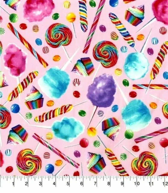 COTTON CANDY RAINBOW Novelty Mixed Lollipop fabric Fat Quarter FQ 18"x22" - Image 2 of 3