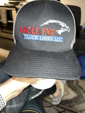 Trucker Hat Black Fabric Gray Mesh Eagle Eye Trucking Lines LLC snapback EUC Adj
