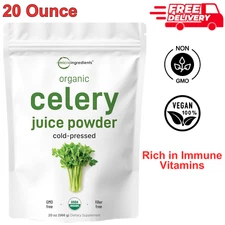 Organic Celery Juice Powder, 20oz, Vegan Detox, Immune Boost, Gut Health Support